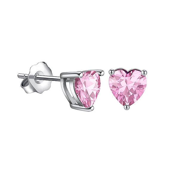 Pink Cubic Zirconia Heart Stud Earrings | Womens Stud Earrings Earrings Simple Earrings