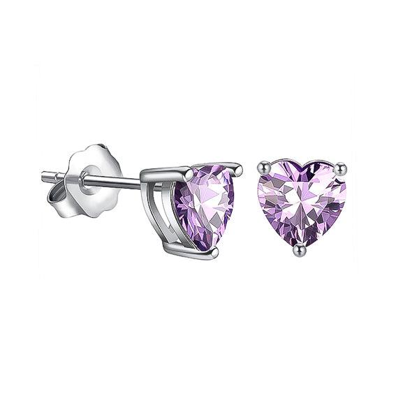 Purple Cubic Zirconia Heart Stud Earrings | Womens Stud Earrings Earrings Simple Earrings