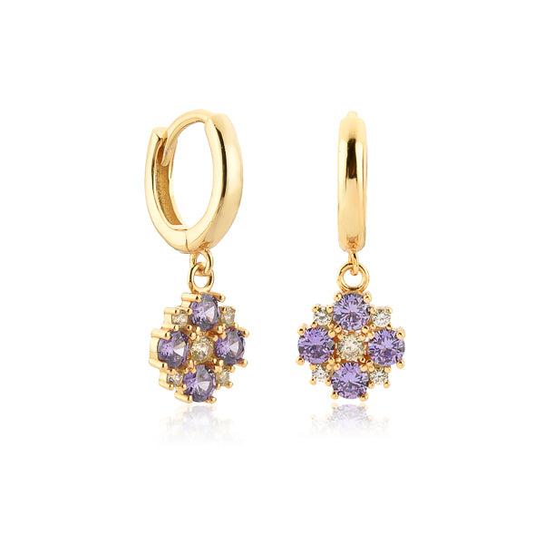 Purple Mosaic Flower Huggie Hoop Drop Earrings | Womens Hoop Earrings Drop Earrings Drop Earrings