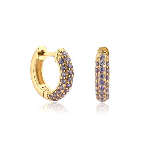 Purple Pavé Cubic Zirconia Mini Hoop Earrings | Womens Huggie Earrings Earrings Hoop Earrings