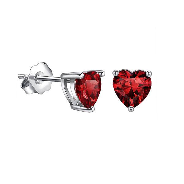 Red Cubic Zirconia Heart Stud Earrings | Womens Simple Earrings Earrings Simple Earrings