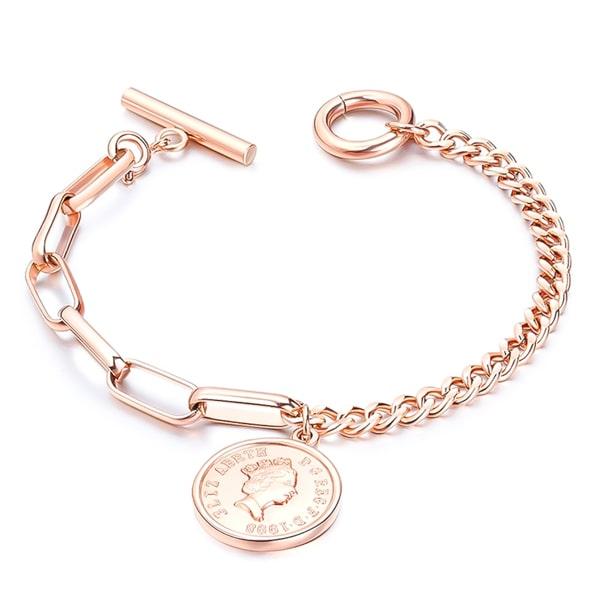 Rose Gold Coin & Dual Chain Bracelet | Womens Meaningful Bracelets Bracelets Chain Bracelets