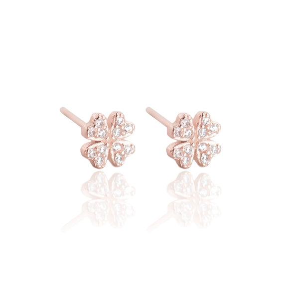 Rose Gold Crystal Clover Stud Earrings | Womens Stud Earrings Earrings Stud Earrings