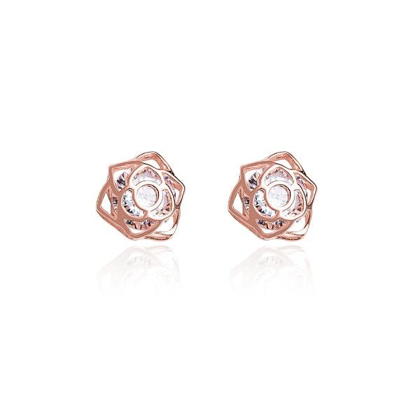 Rose Gold Crystal Rose Flower Stud Earrings | Womens Stud Earrings Earrings Stud Earrings