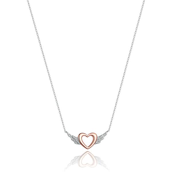 Rose Gold Heart & Silver Wings Necklace | Womens Sterling Silver Necklaces Heart Necklaces Heart Necklaces