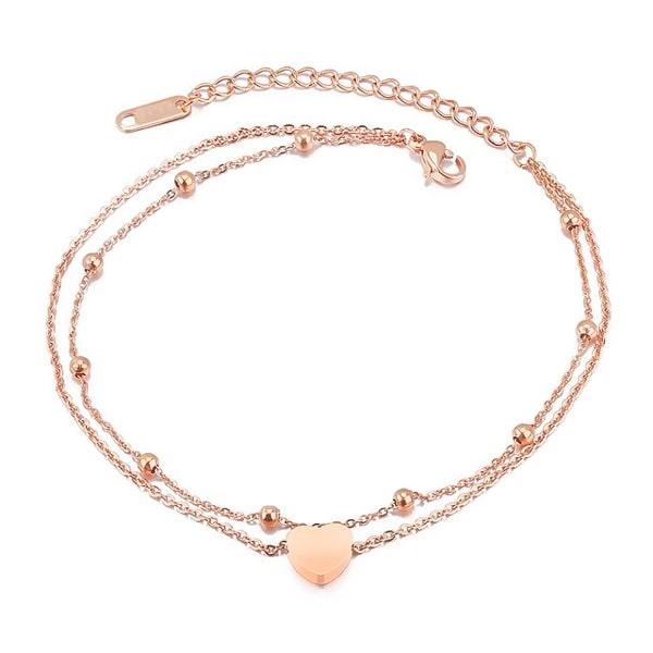 Rose Gold Layered Beads & Heart Anklet | Womens Beaded Anklets Anklets Beaded Anklets