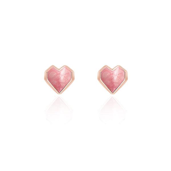 Rose Gold Pink Enamel Heart Stud Earrings | Womens Stud Earrings Earrings Stud Earrings