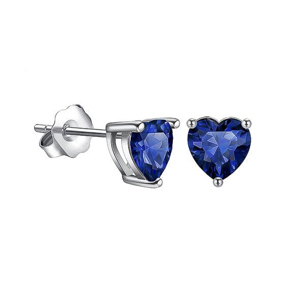 Sapphire Blue Cubic Zirconia Heart Stud Earrings | Womens Simple Earrings Earrings Simple Earrings