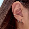 Silver Black Crystal Huggie Earrings | Womens Simple Earrings Earrings Hoop Earrings