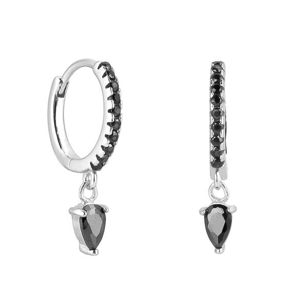 Silver Black Crystal Huggie Teardrop Earrings | Womens Huggie Earrings Drop Earrings Drop Earrings