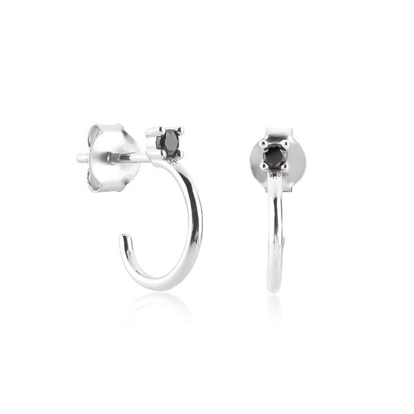 Silver Black Crystal Stud Huggie Hoop Earrings | Womens Simple Earrings Earrings Hoop Earrings