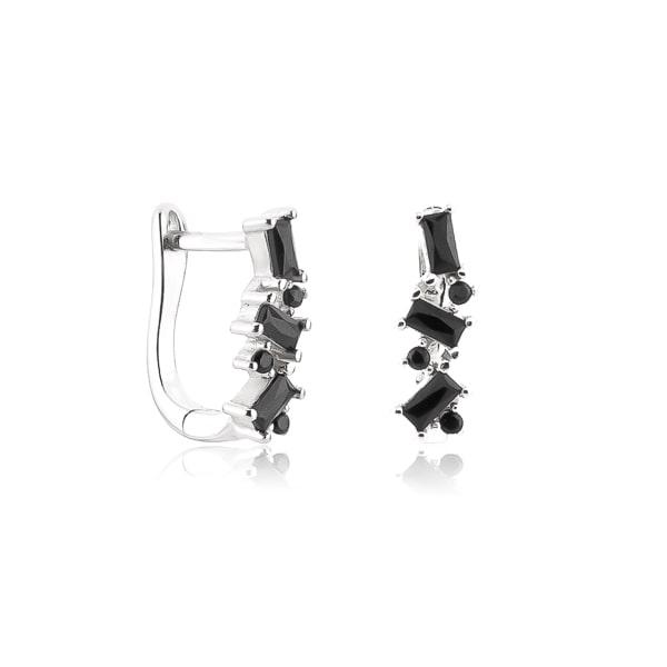 Silver Black Crystal U Hoop Earrings | Womens Huggie Earrings Earrings Hoop Earrings