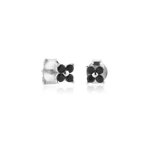 Silver Black Mini Flower Stud Earrings | Womens Simple Earrings Earrings Simple Earrings