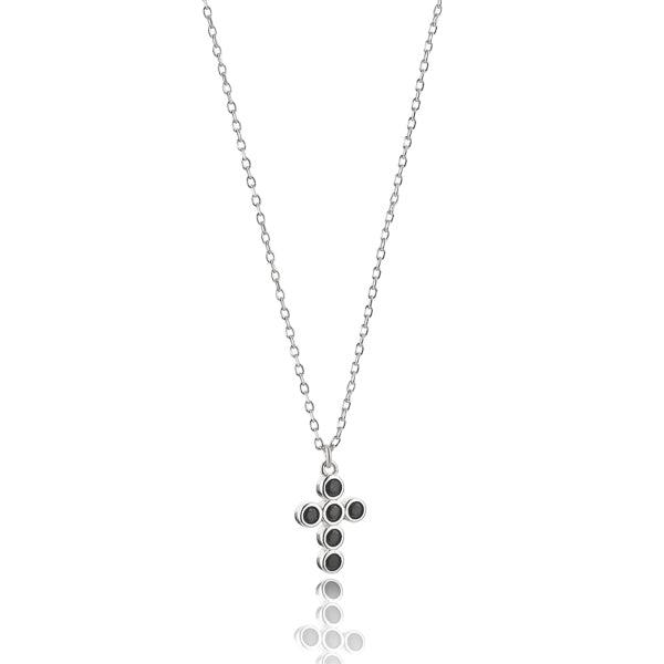 Silver Black Rounded Cross Pendant Necklace | Womens Cross Necklaces Cross Necklaces Cross Necklaces