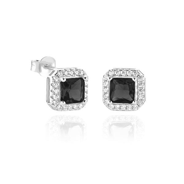 Silver Black Square Halo Stud Earrings | Womens Stud Earrings Earrings Stud Earrings