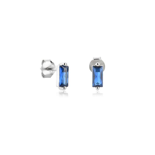 Silver Blue Baguette CZ Mini Stud Earrings | Womens Simple Earrings Earrings Simple Earrings