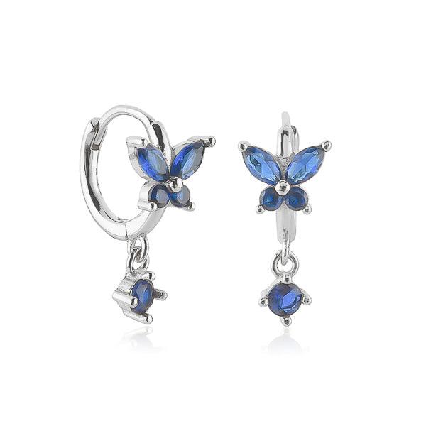 Silver Blue Crystal Butterfly Huggie Hoop Earrings | Womens Drop Earrings Drop Earrings Drop Earrings