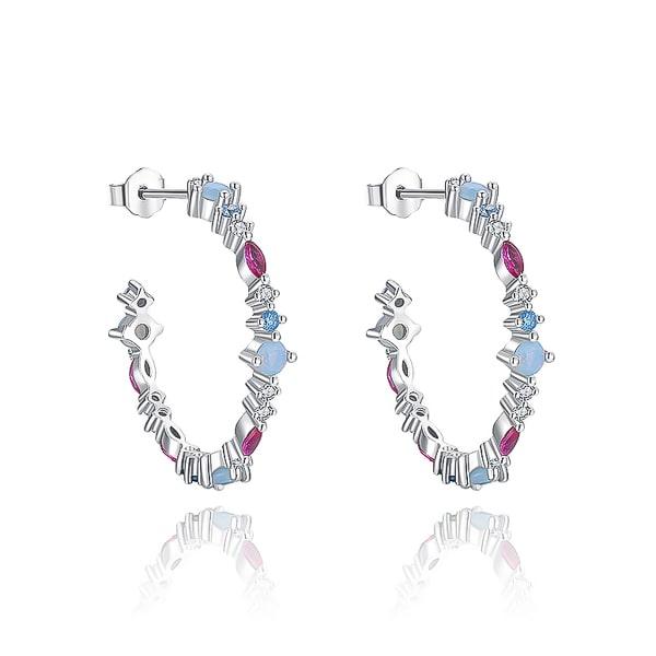 Silver Blue & Red Crystal Open Hoop Earrings | Womens Hoop Earrings Earrings Hoop Earrings