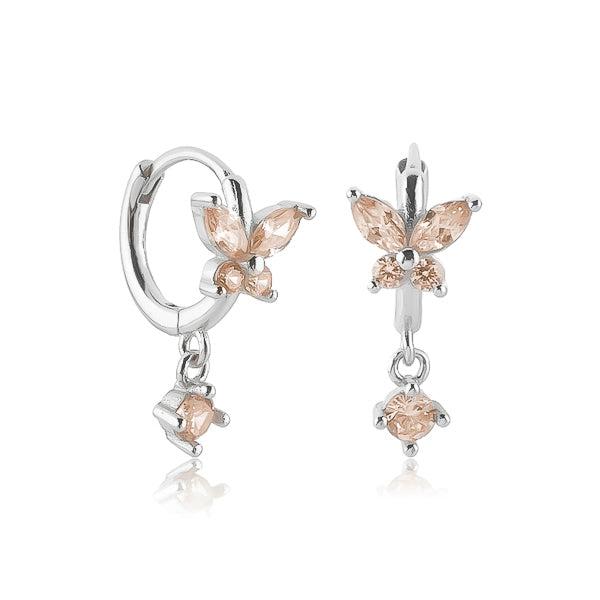 Silver Champagne Crystal Butterfly Huggie Hoop Earrings | Womens Huggie Earrings Drop Earrings Drop Earrings