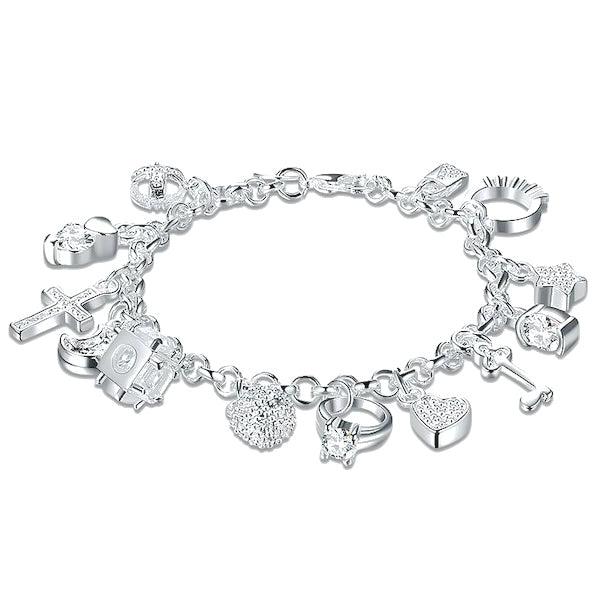 Silver Charm Bracelet | Womens Crystal Bracelets Bracelets Chain Bracelets