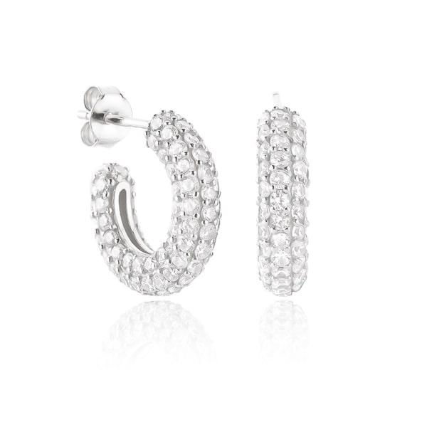 Silver Chunky Crystal Huggie Hoop Earrings | Womens Huggie Earrings Earrings Hoop Earrings