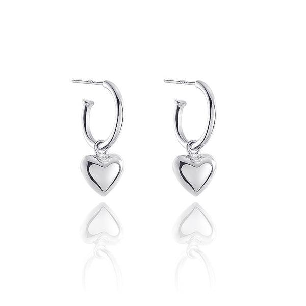 Silver Chunky Dangle Heart Hoop Earrings | Womens Drop Earrings Drop Earrings Drop Earrings