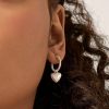 Silver Chunky Dangle Heart Hoop Earrings | Womens Drop Earrings Drop Earrings Drop Earrings