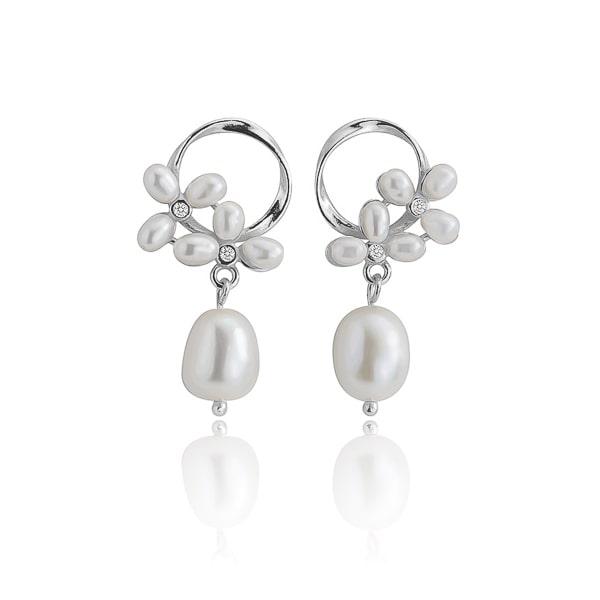 Silver Circle Pearl Drop Stud Earrings | Womens Stud Earrings Drop Earrings Drop Earrings