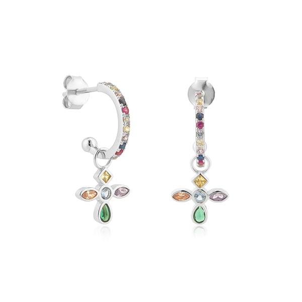 Silver Colorful Crystal Cross C Hoop Earrings | Womens Drop Earrings Drop Earrings Drop Earrings