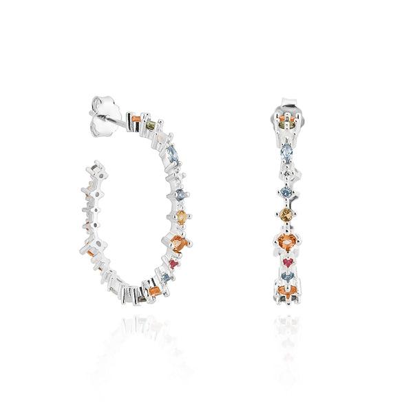 Silver Colorful Crystal Hoop Earrings | Womens Hoop Earrings Earrings Hoop Earrings