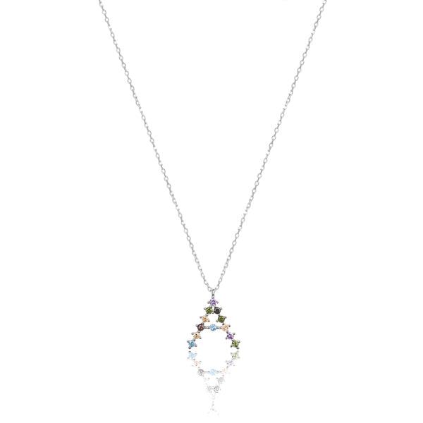 Silver Colorful Crystal Initial Necklace | Womens Sterling Silver Necklaces Initial Necklaces Initial Necklaces