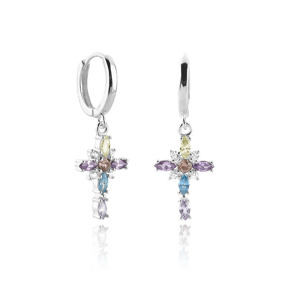 Silver Colorful Designer Cross Earrings | Womens Drop Earrings Drop Earrings Drop Earrings