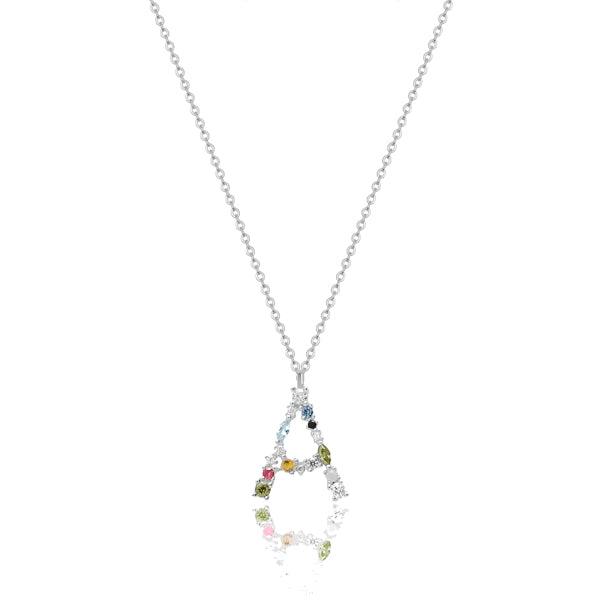 Silver Colorful Stone Initial Necklace | Womens Sterling Silver Necklaces Initial Necklaces Initial Necklaces