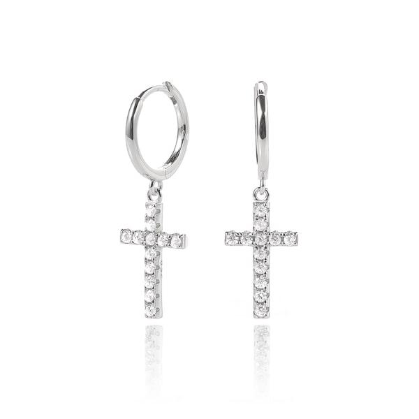 Silver Cross Hoop Earrings | Womens Simple Earrings Drop Earrings Drop Earrings