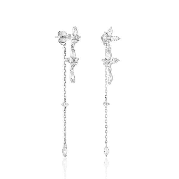 Silver Crystal Butterfly Drop Chain Earrings | Womens Drop Earrings Drop Earrings Drop Earrings