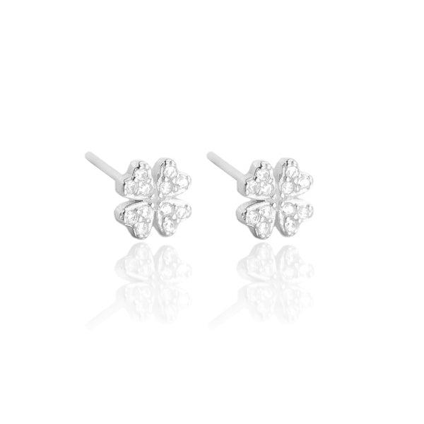 Silver Crystal Clover Stud Earrings | Womens Stud Earrings Earrings Stud Earrings