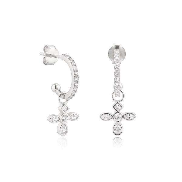 Silver Crystal Cross C Hoop Earrings | Womens Hoop Earrings Drop Earrings Drop Earrings