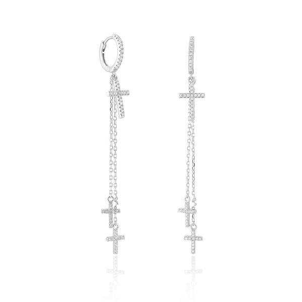 Silver Crystal Cross Drop Chain Hoop Earrings | Womens Drop Earrings Drop Earrings Drop Earrings