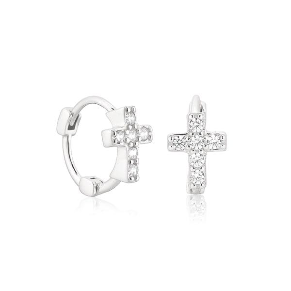 Silver Crystal Cross Huggie Hoop Earrings | Womens Hoop Earrings Earrings Hoop Earrings