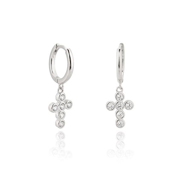 Silver Crystal Cross Mini Hoop Earrings | Womens Simple Earrings Drop Earrings Drop Earrings