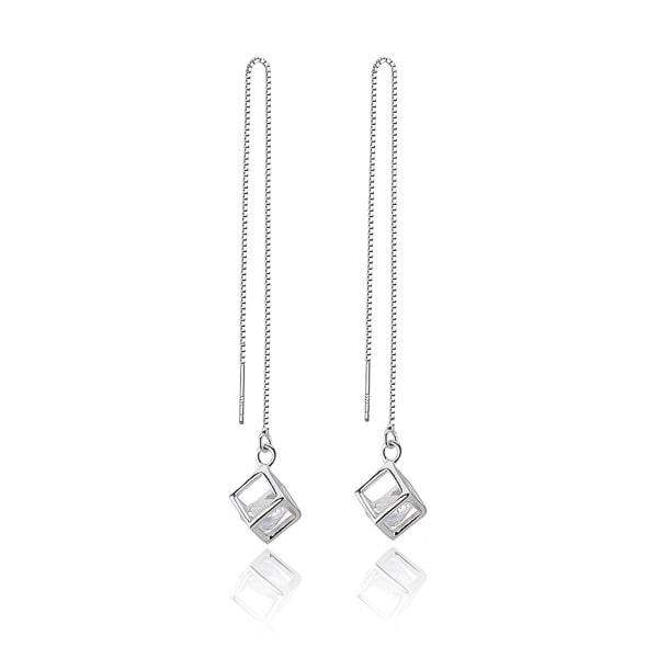 Silver Crystal Cube Threader Earrings | Womens Threader Earrings Earrings Threader Earrings