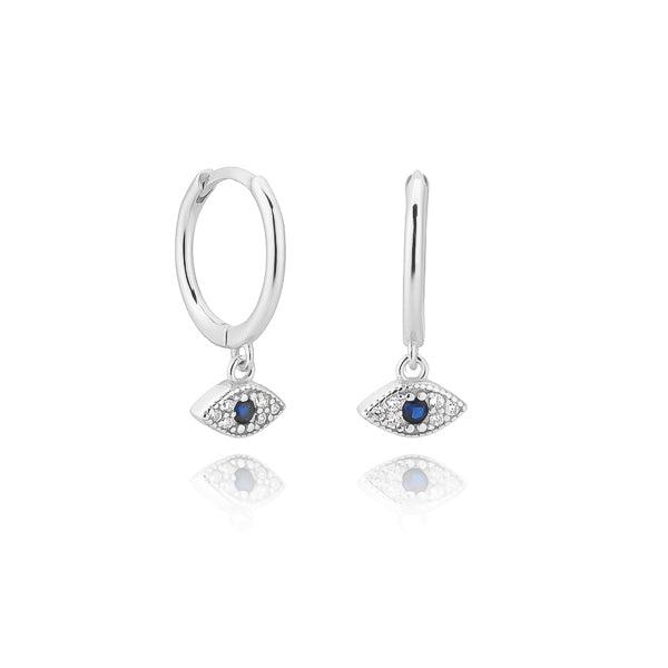 Silver Crystal Eye Mini Hoop Earrings | Womens Hoop Earrings Drop Earrings Drop Earrings