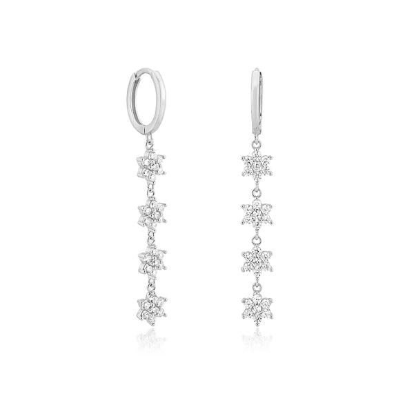 Silver Crystal Flower Drop Chain Earrings | Womens Drop Earrings Drop Earrings Drop Earrings