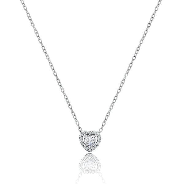 Silver Crystal Halo Heart Necklace | Womens Heart Necklaces Heart Necklaces Heart Necklaces