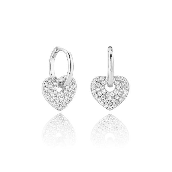 Silver Crystal Heart Huggie Hoop Earrings | Womens Hoop Earrings Drop Earrings Drop Earrings