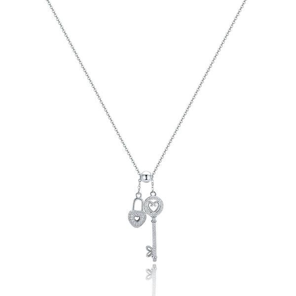 Silver Crystal Key & Lock Heart Necklace | Womens Heart Necklaces Heart Necklaces Heart Necklaces