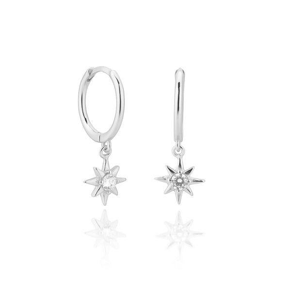 Silver Crystal Star Mini Hoop Earrings | Womens Hoop Earrings Drop Earrings Drop Earrings