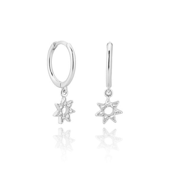 Silver Crystal Sun Mini Hoop Earrings | Womens Hoop Earrings Drop Earrings Drop Earrings