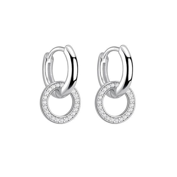 Silver CZ Circle Hoop Earrings | Womens Hoop Earrings Drop Earrings Drop Earrings