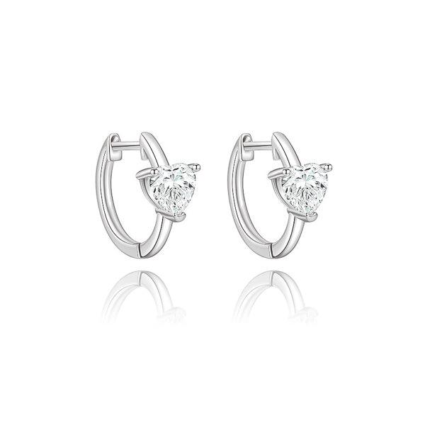 Silver CZ Heart Huggie Hoop Earrings | Womens Simple Earrings Earrings Hoop Earrings